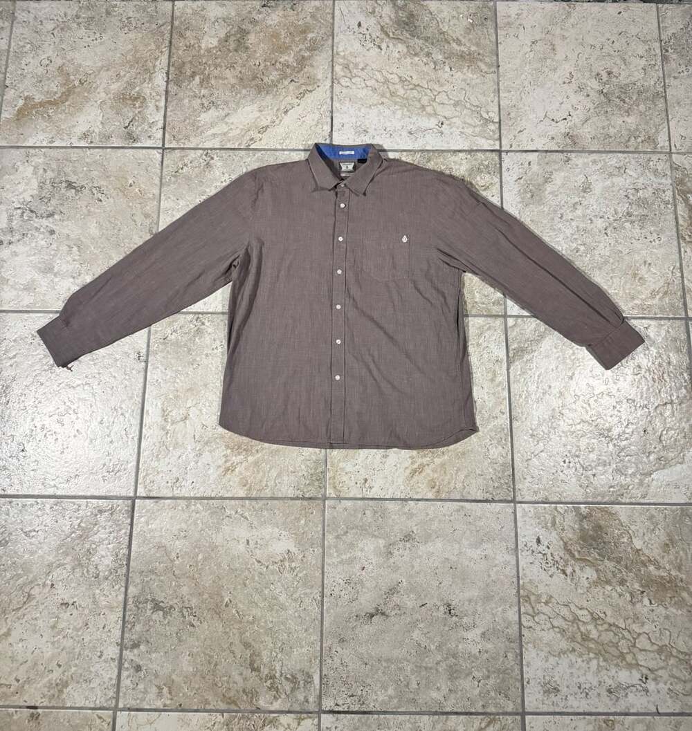 Volcom Long Sleeve Button Up Shirt Size X-Large Brown Classic Fit
